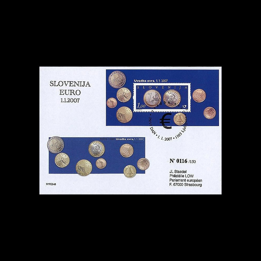 PE546 - 2007 : FDC Slovénie - 1er timbre en Euros