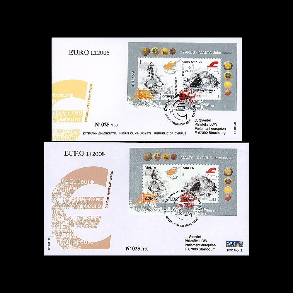 PE551 - 2008 : 2 FDC Chypre et Malte - 1er timbre en Euros