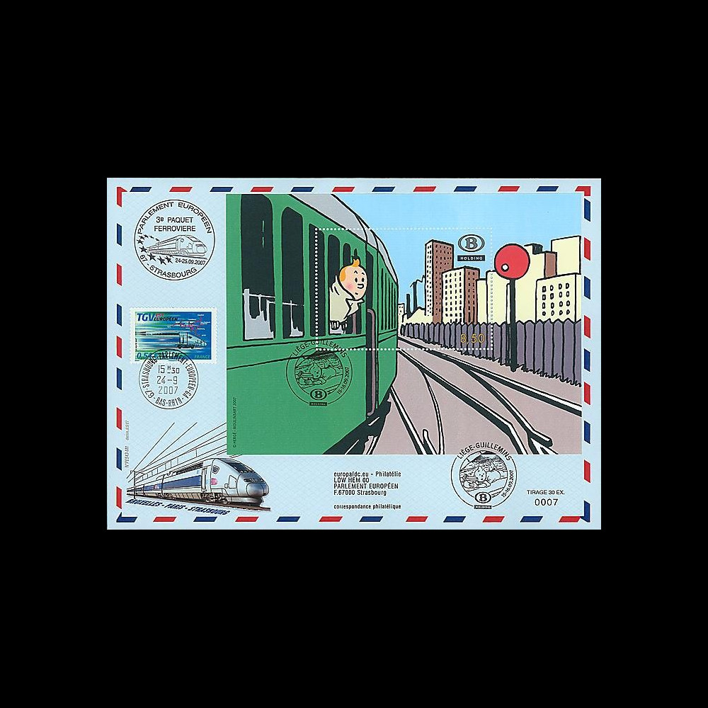 TIN07-SNCBT2 : 2007 - Bloc Tintin SNCB 1er Jour Liège + TGV Parlement européen TIN07-SNCBT2 : 2007 - Bloc Tintin SNCB 1er Jour Liège + TGV Parlement européen