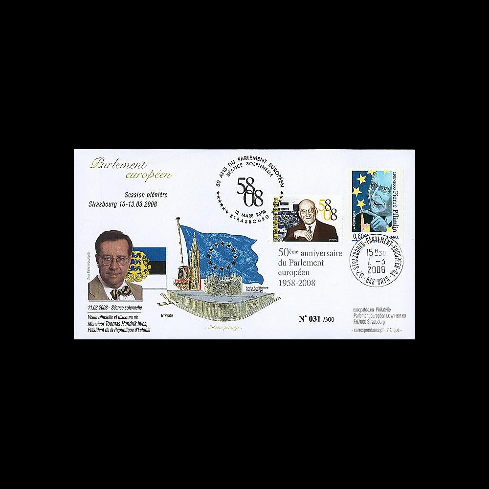 PE558 : 2008 - FDC 50 ans du Parlement européen et Pdt Estonie