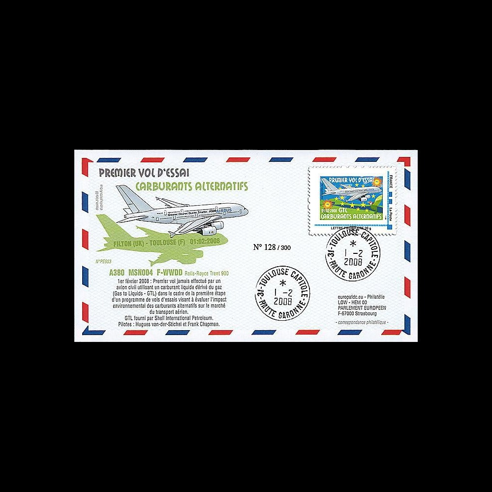 A380-57 : 2008 - FDC France - 1er vol A380 gaz 'GTL'