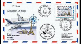 A380-55 : 2007 - FDC France '1er vol de présentation Paris - Montreal'