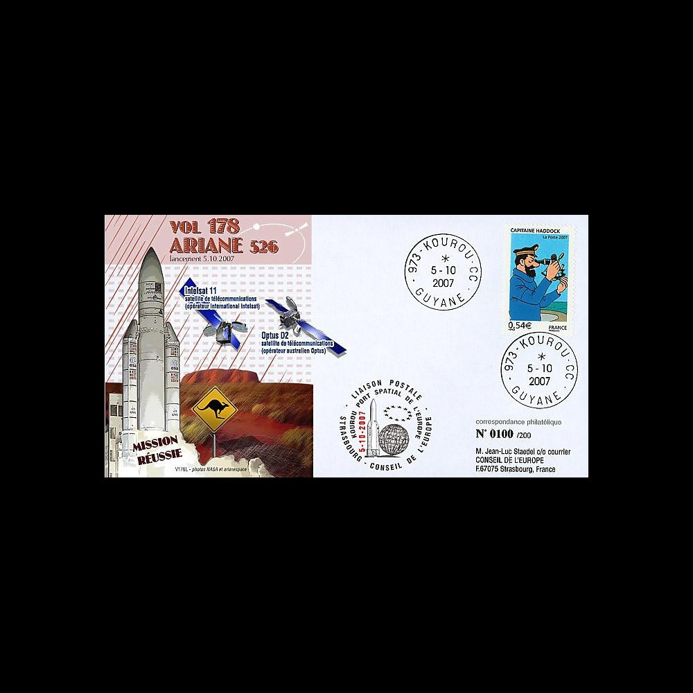 V178L-T1 - France 2007 : FDC Kourou Vol 178 Ariane 526