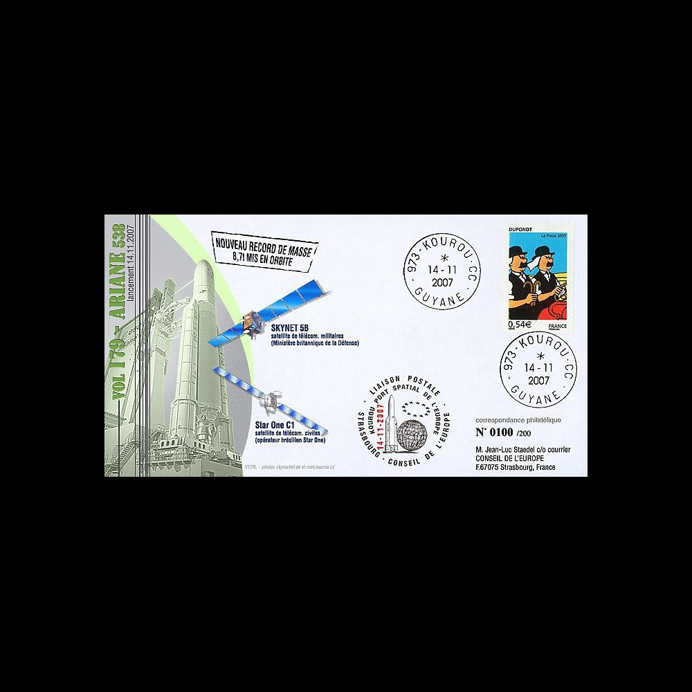 V179L-T1 - France 2007 : FDC Kourou Vol 179 Ariane 538