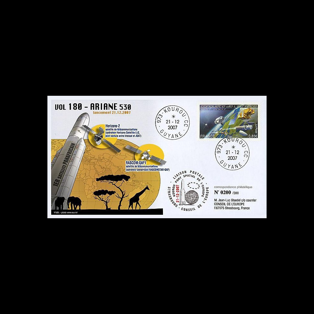 V180L-T1 - France 2007 : FDC Kourou Vol 180 Ariane 530