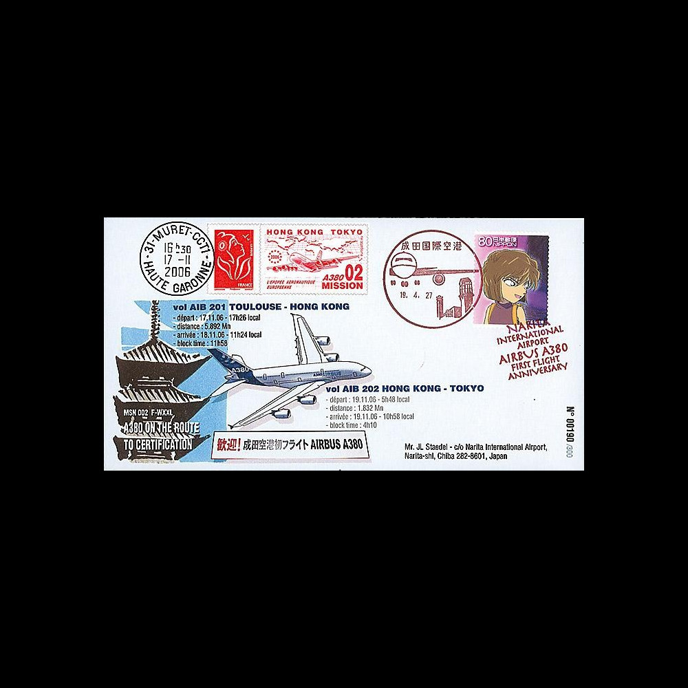 A380-30T2 : 2006 - Pli 'A380 Mission 02 : Toulouse - Hong Kong - Tokyo'