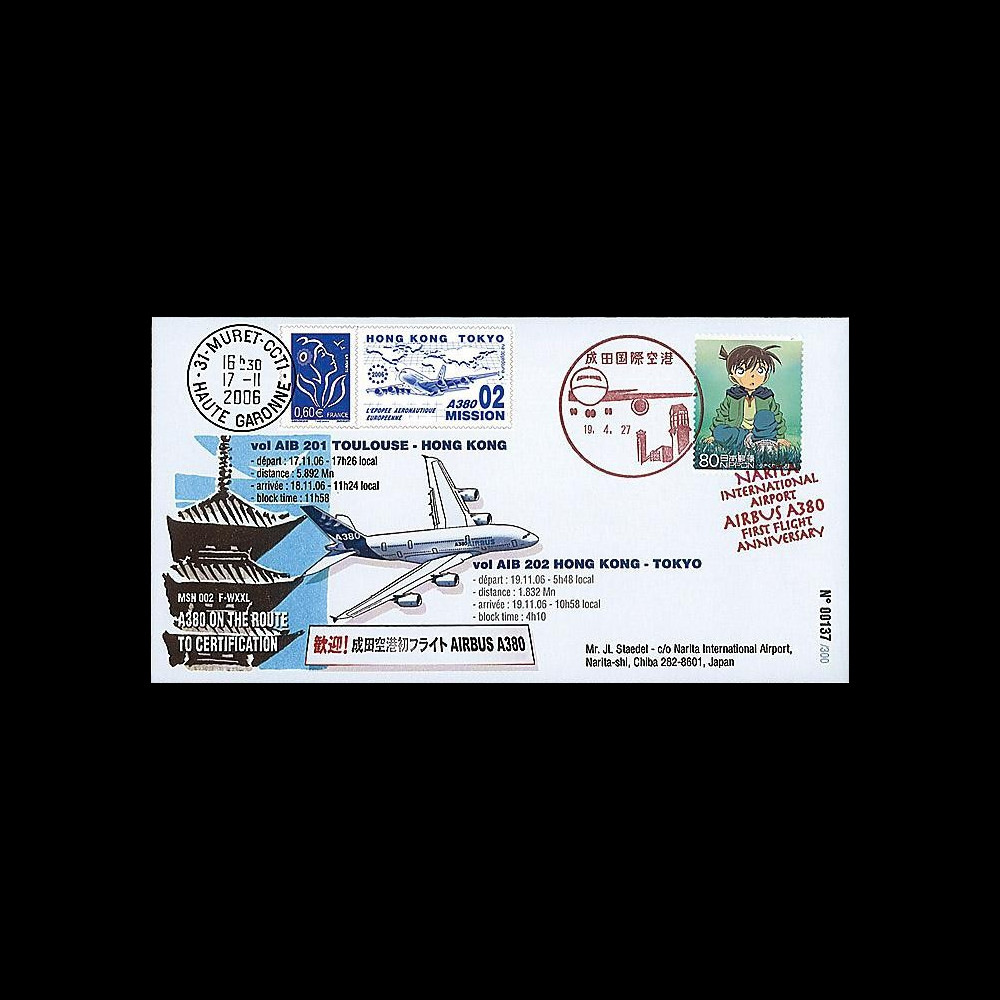A380-30T4 : 2006 - Pli 'A380 Mission 02 : Toulouse - Hong Kong - Tokyo'