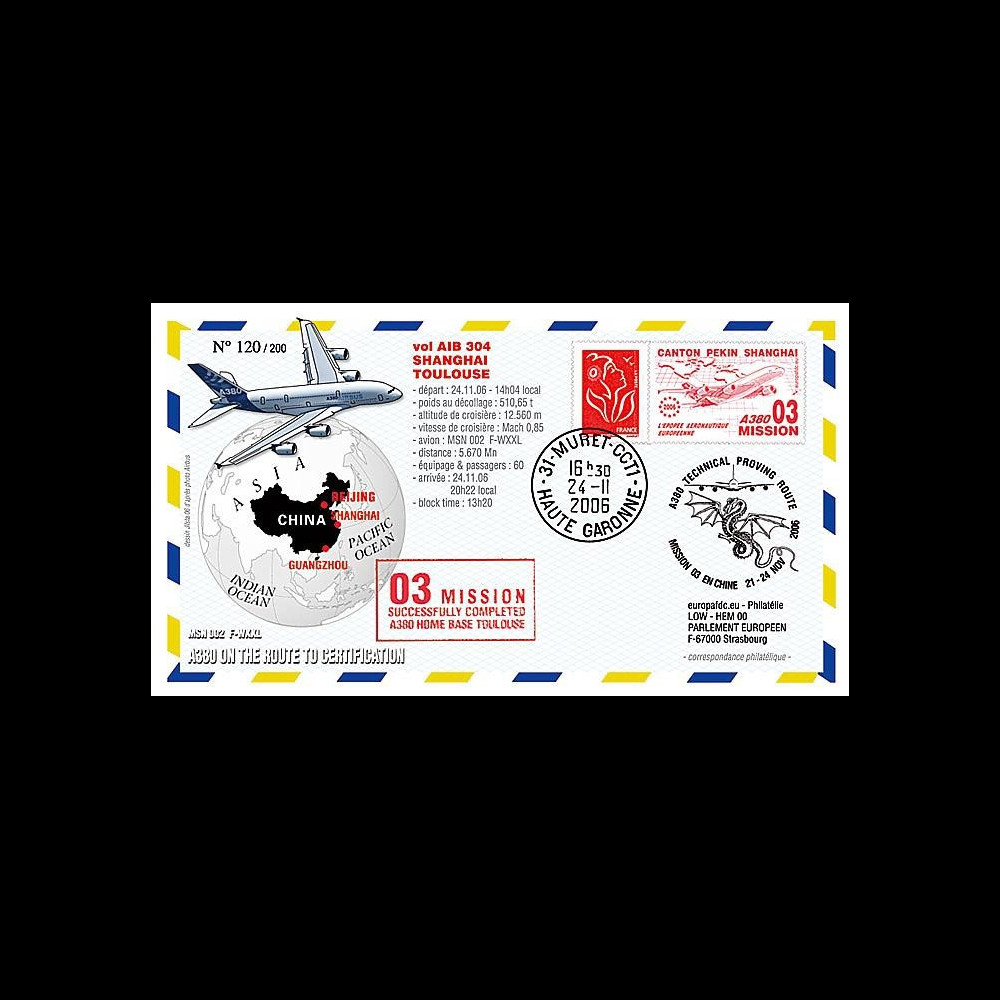 A380-33T1 : 2006 - Pli France 'A380 Mission 03 : Shangai - Toulouse'