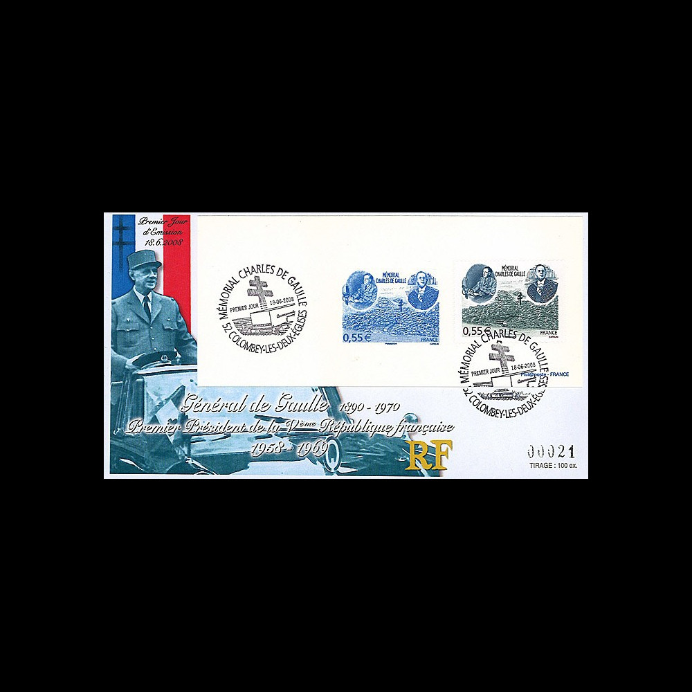 DG08-1G : 2008 - FDC "1er Jour - Mémorial DE GAULLE" (Colombey-les-Deux-Eglises)