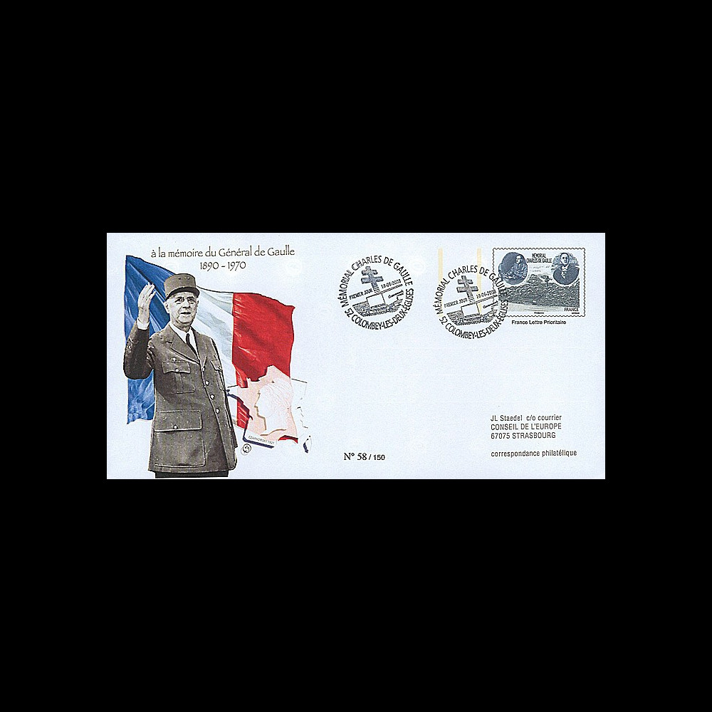 DG08-2T1 : 2008 - Entier Postal "1er Jour - Mémorial DE GAULLE" (Colombey)