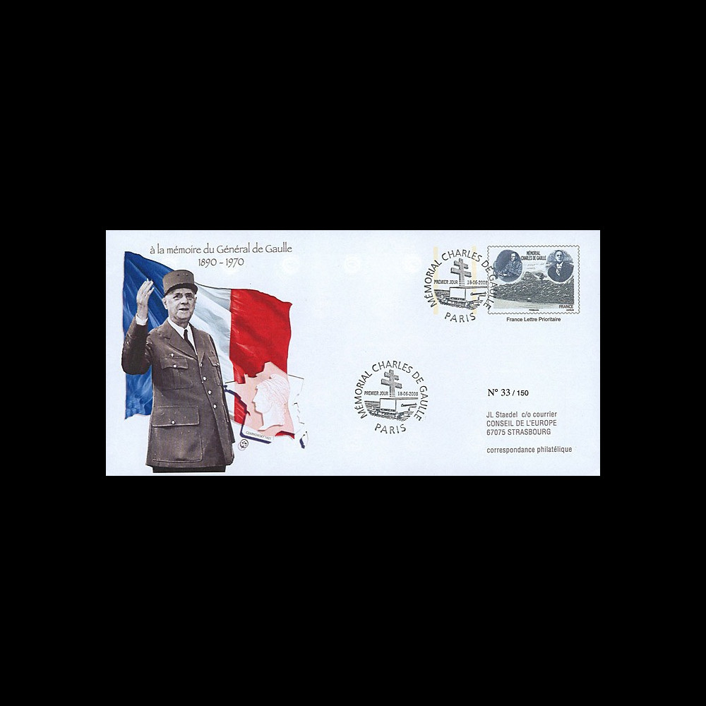DG08-2T2 : 2008 - Entier Postal "1er Jour - Mémorial Charles DE GAULLE" (Paris)