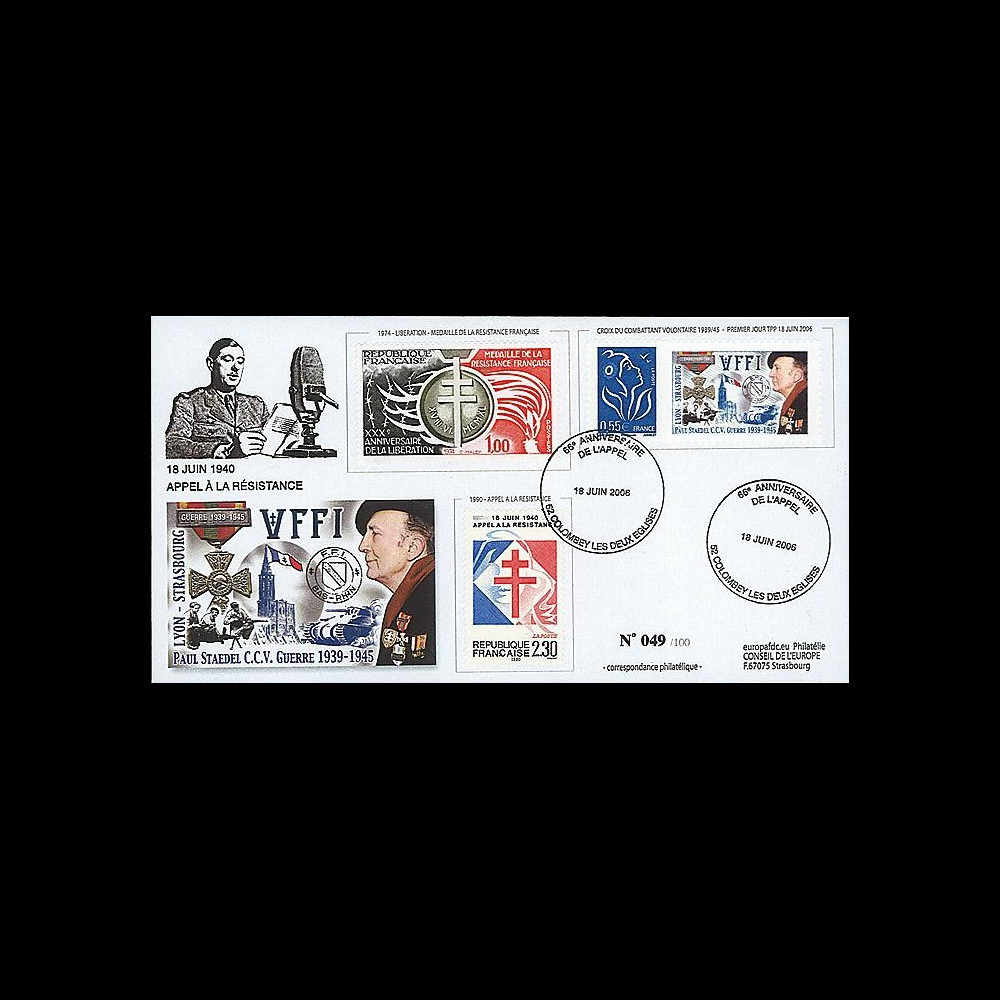 CCV39-45 : 2006 - Pli Hommage à la Résistance 'Paul Staedel - ex-FFI'