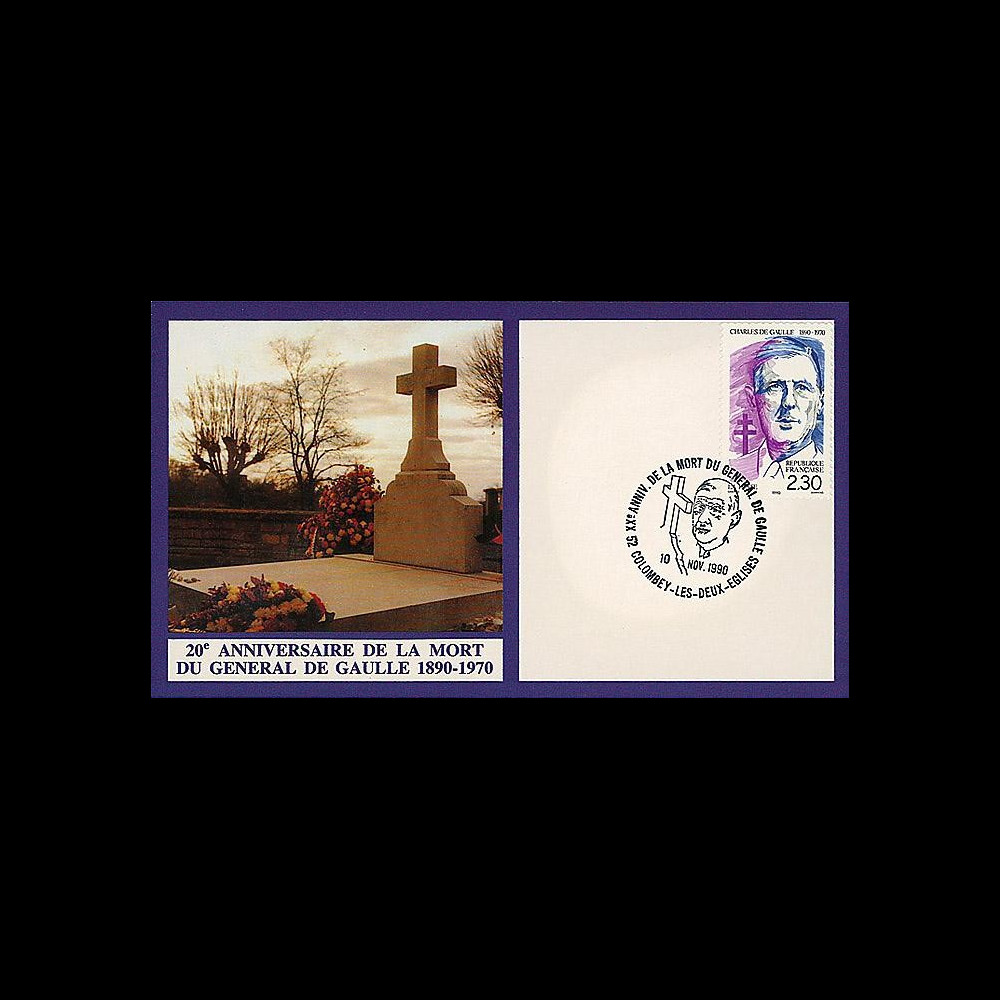 DG90-CP2 : 1990 - Carte Colombey 'XXe anniversaire mort du gal de Gaulle'