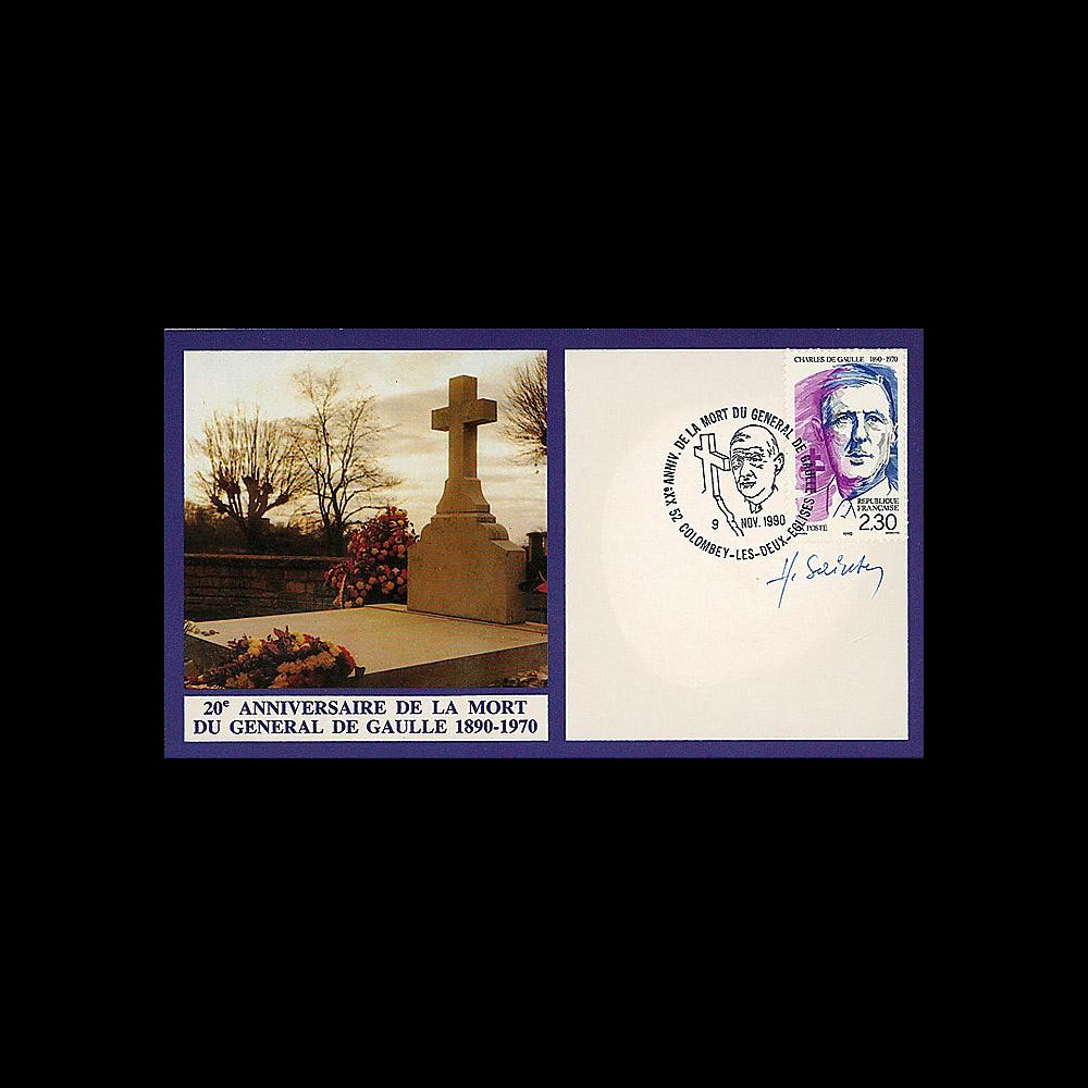 DG90-CP2D : 1990 - Carte Colombey 'XXe anniversaire mort de Gaulle' signée