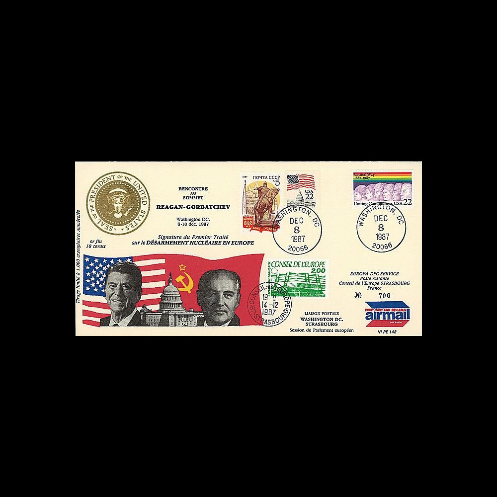 PE148 : 1987 - pli 'Reagan-Gorbatchev : signature Traité désarmement en Europe'