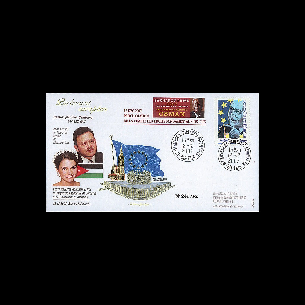 PE547 : 12.12.07 - FDC Session PE "Visite du Roi Abdullah II de Jordanie - prix Sakharov"