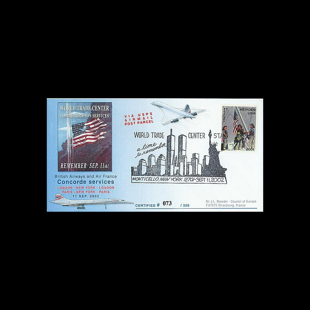 UWS-11 : 2002 - Pli Concorde USA 'Attentats - Twin Towers - Monticello' UWS-11 : 2002 - Pli Concorde USA 'Attentats - Twin Towers - Monticello'