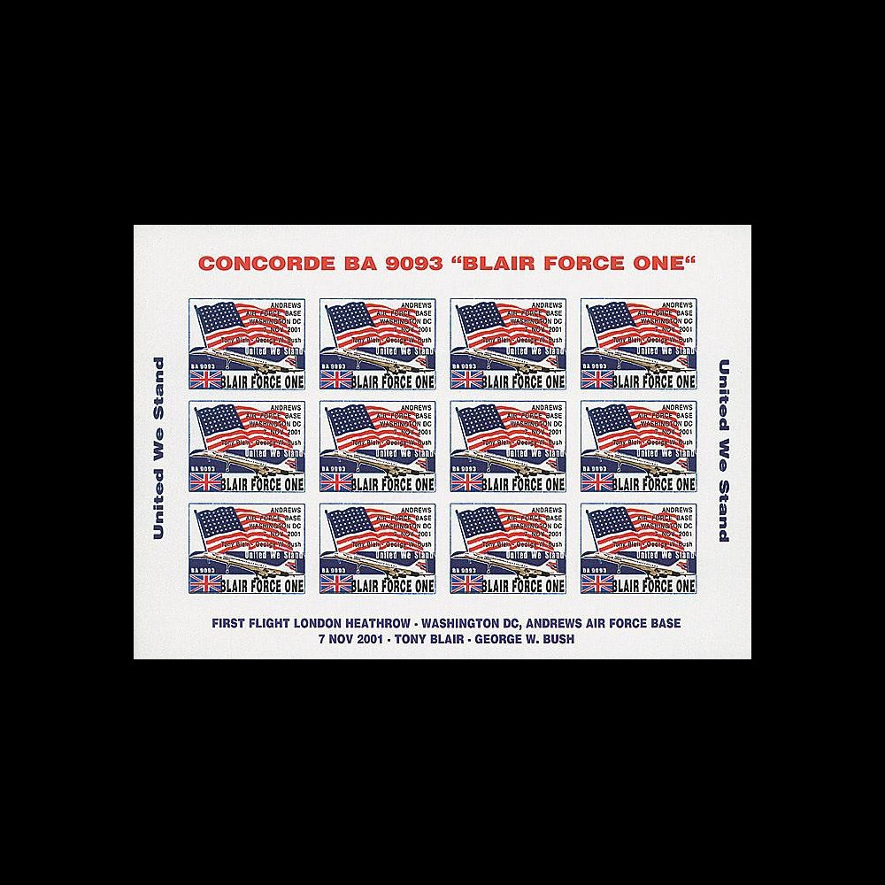BA 9093-2FND : 2001 - Vignettes Concorde 'Blair Force One' non-dentelées