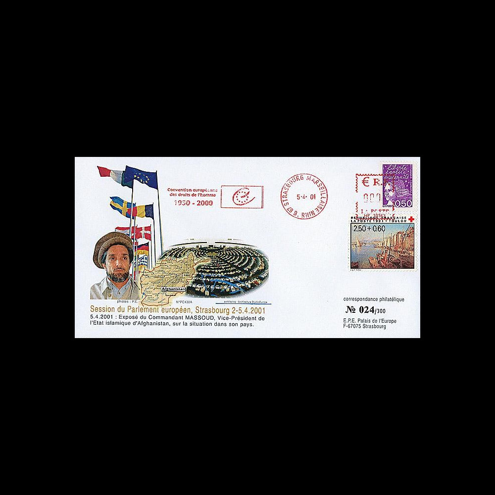 PE430A : 2001 - FDC 'Visite du Cdt Massoud au Parlement européen'