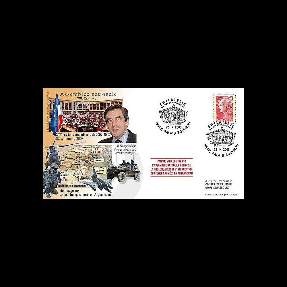 AN 08-AF T2 : 2008 - FDC 'Prolongation des forces armées en Afghanistan'