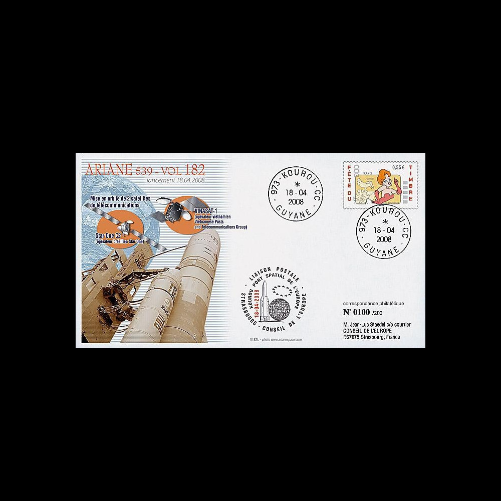 V182L-T1 - France 2008 : FDC Kourou Vol 182 Ariane 539