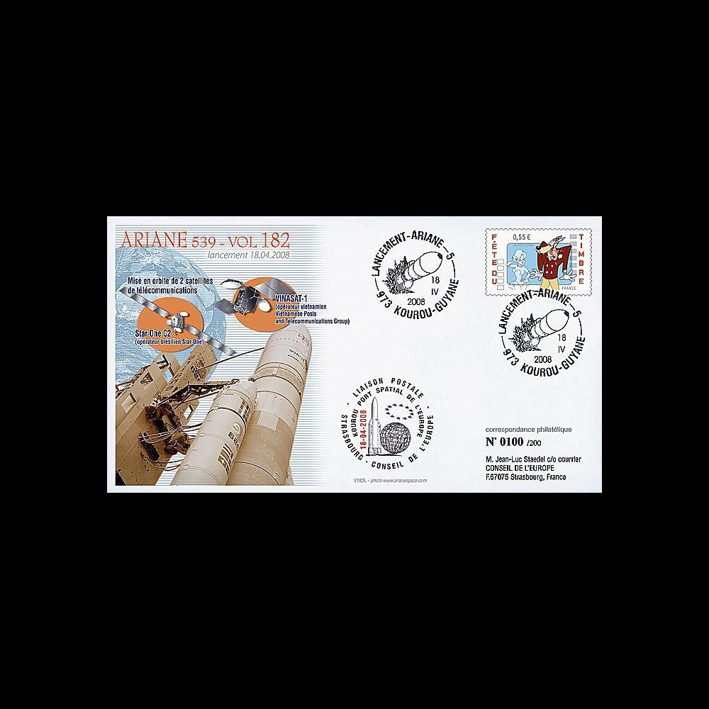 V182L-T2 - France 2008 : FDC Kourou Vol 182 Ariane 539