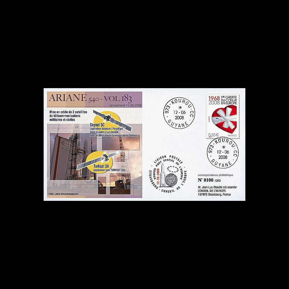 V183L-T1 - France 2008 : FDC Kourou Vol 183 Ariane 540