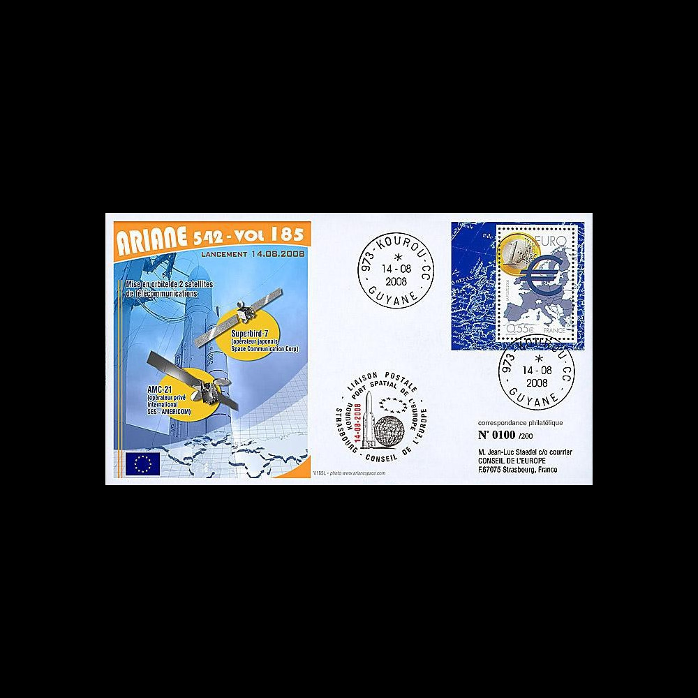 V185L-T1 - France 2008 : FDC Kourou Vol 185 Ariane 542