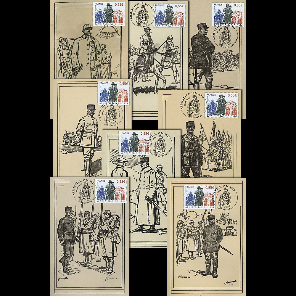 W1 08-1-8CP : 2008 - Série de 8 cartes maxi 'Armistice - Généraux'