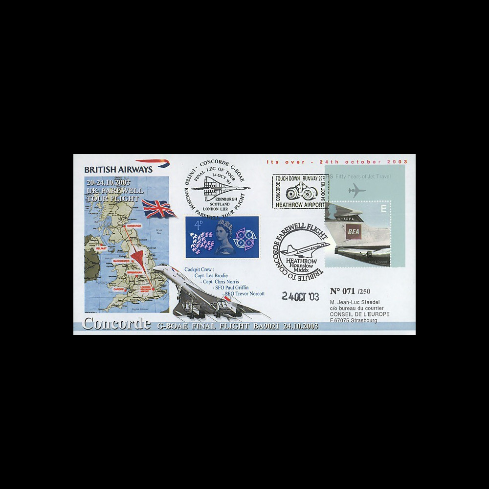 CO-RET V11 : 2003 - GB - FDC "Tour d'adieu au Royaume-Uni" du Concorde G-BOAE