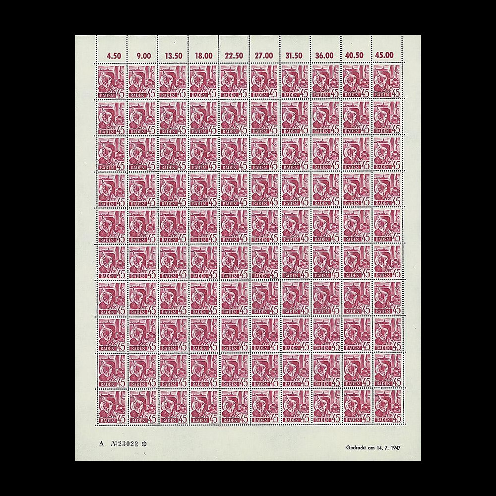 BAD 9P : 1947 - Planche 100 TP 45Pf 'Folklore' - Bade