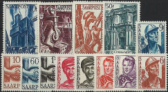 SAR 231-43 : 1948 - Série de 13 valeurs 'Reconstruction' - Sarre