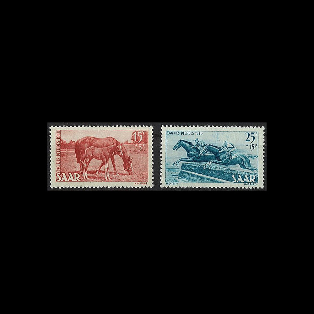 SAR 253-54 : 1949 - Série de 2 valeurs 'Journée du Cheval' - Sarre