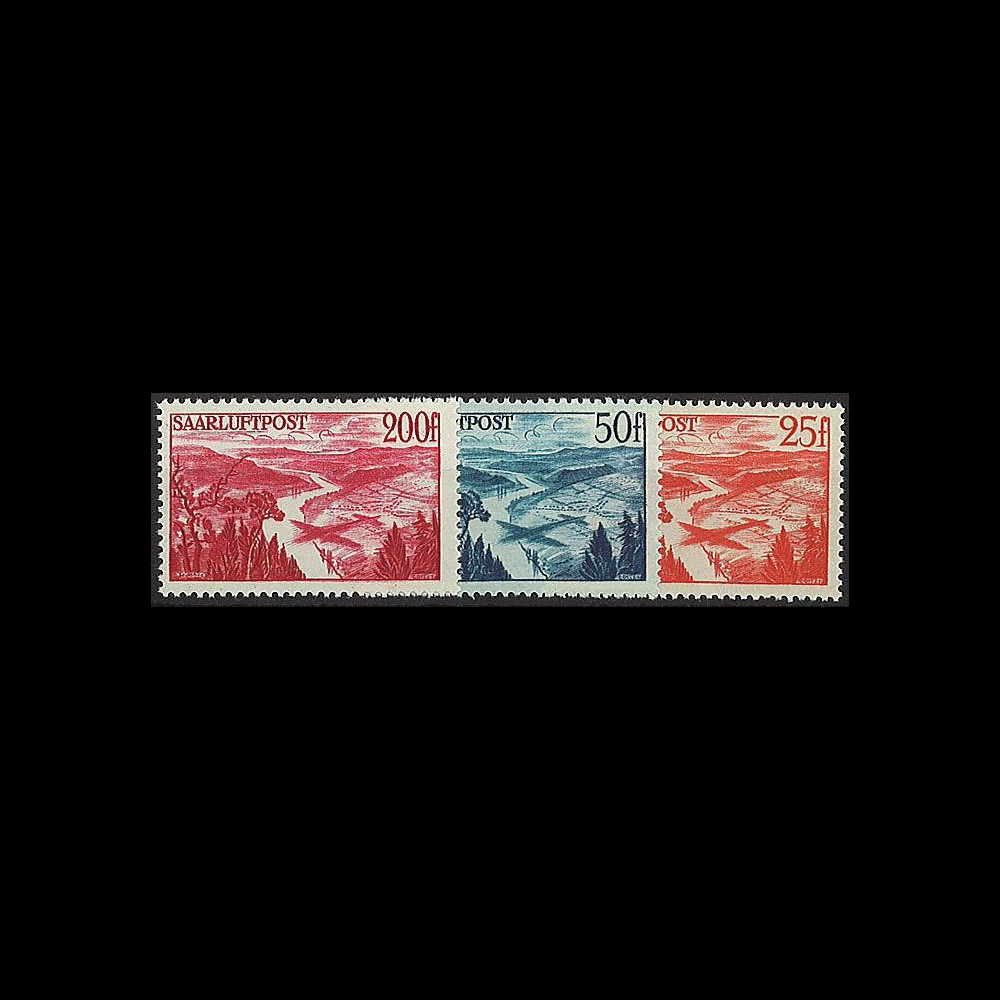 SAR 9-11AV : 1948 - Série de 3 valeurs 'Poste aérienne' - Sarre