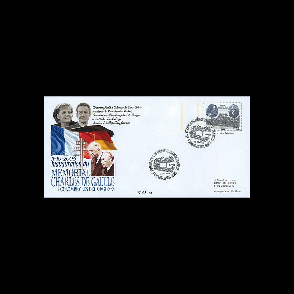 DG08-6PAP : 2008 - Entier Postal "Inauguration Mémorial DE GAULLE / SARKOZY & MERKEL"