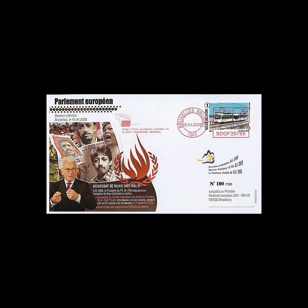 BR95 : 2008 - FDC Bruxelles 'Assassinat de M. Thalib BR95 : 2008 - FDC Bruxelles 'Assassinat de M. Thalib
