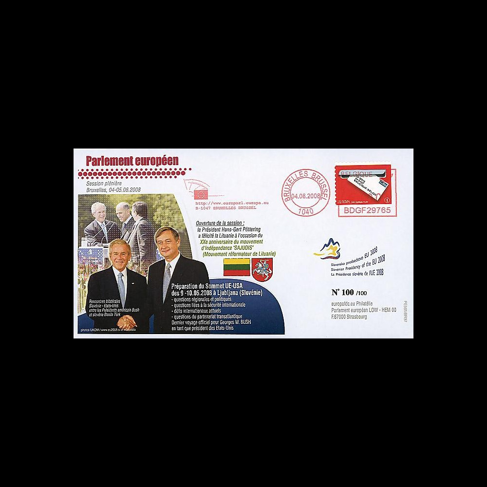 BR97 : 2008 - FDC Bruxelles 'Sommet UE-USA - dernier voyage du Pdt Bush'