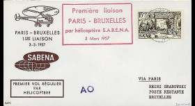 SAB57-H1 : 1957 - Pli '1er vol par hélicoptère SABENA Paris-Bruxelles'