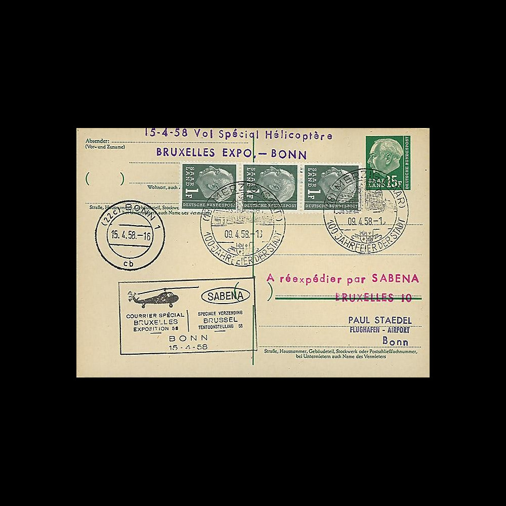 SAB58-H3 T1 : 1958 - EP 'vol par hélicoptère SABENA Bruxelles Expo-Bonn'
