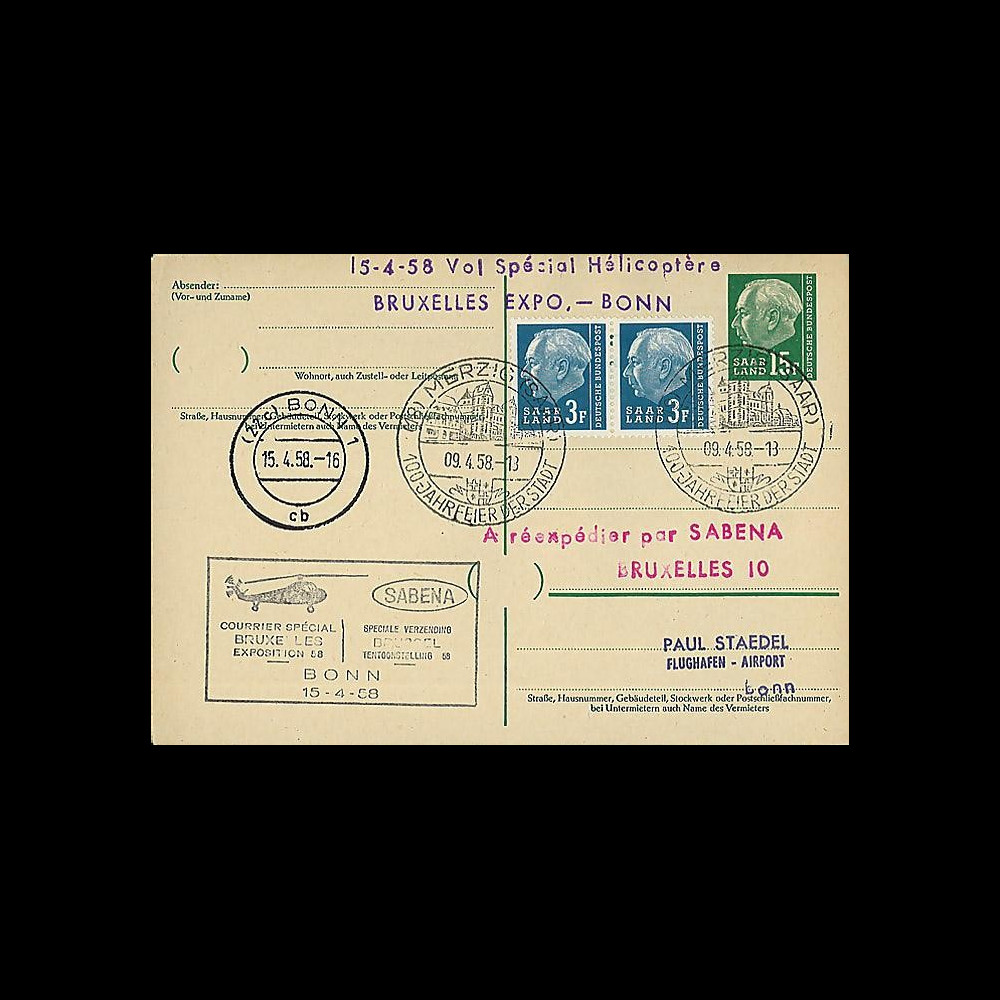 SAB58-H3 T2 : 1958 - EP 'vol par hélicoptère SABENA Bruxelles Expo-Bonn'