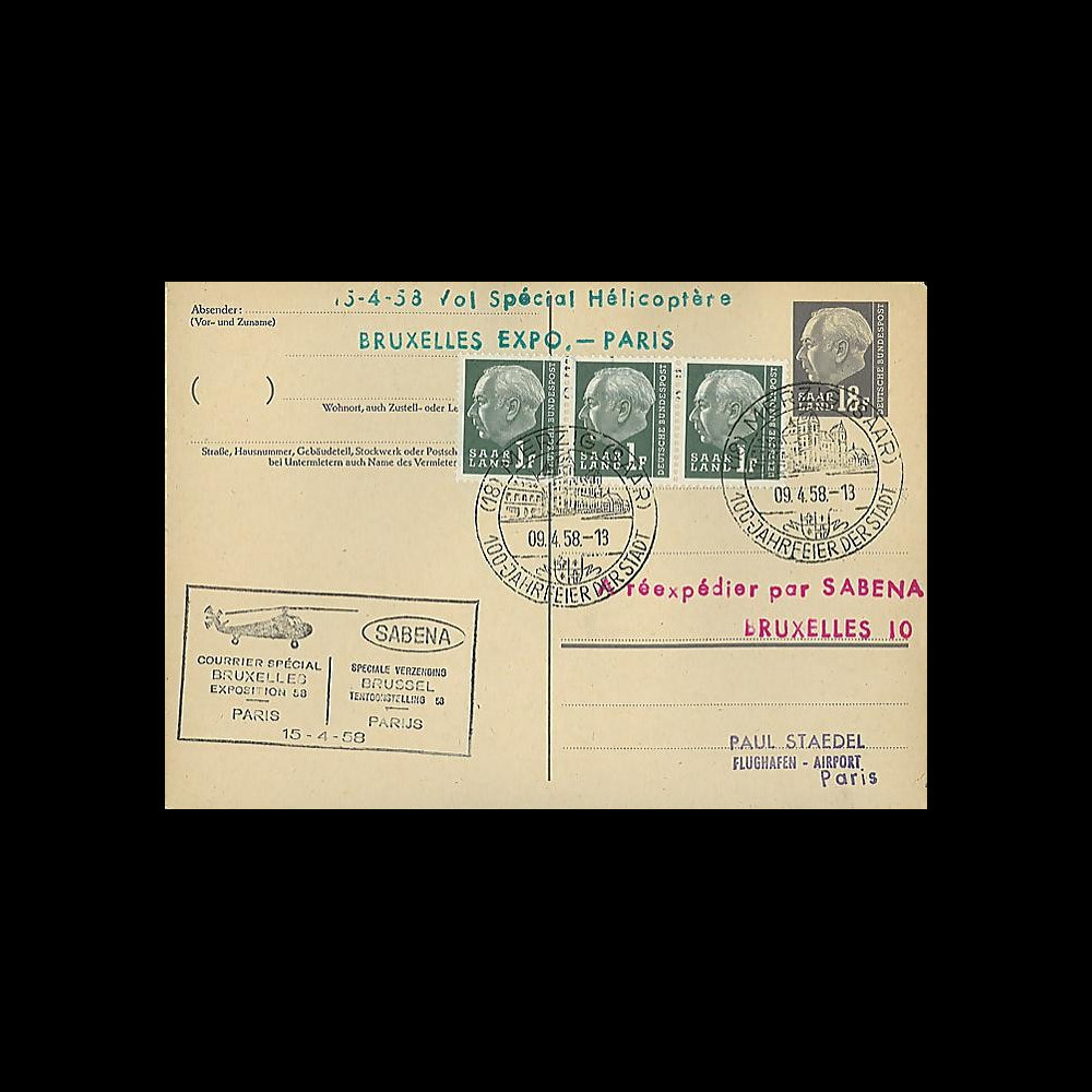 SAB58-H4 T2 : 1958 - EP 'vol par hélicoptère SABENA Bruxelles Expo-Paris'