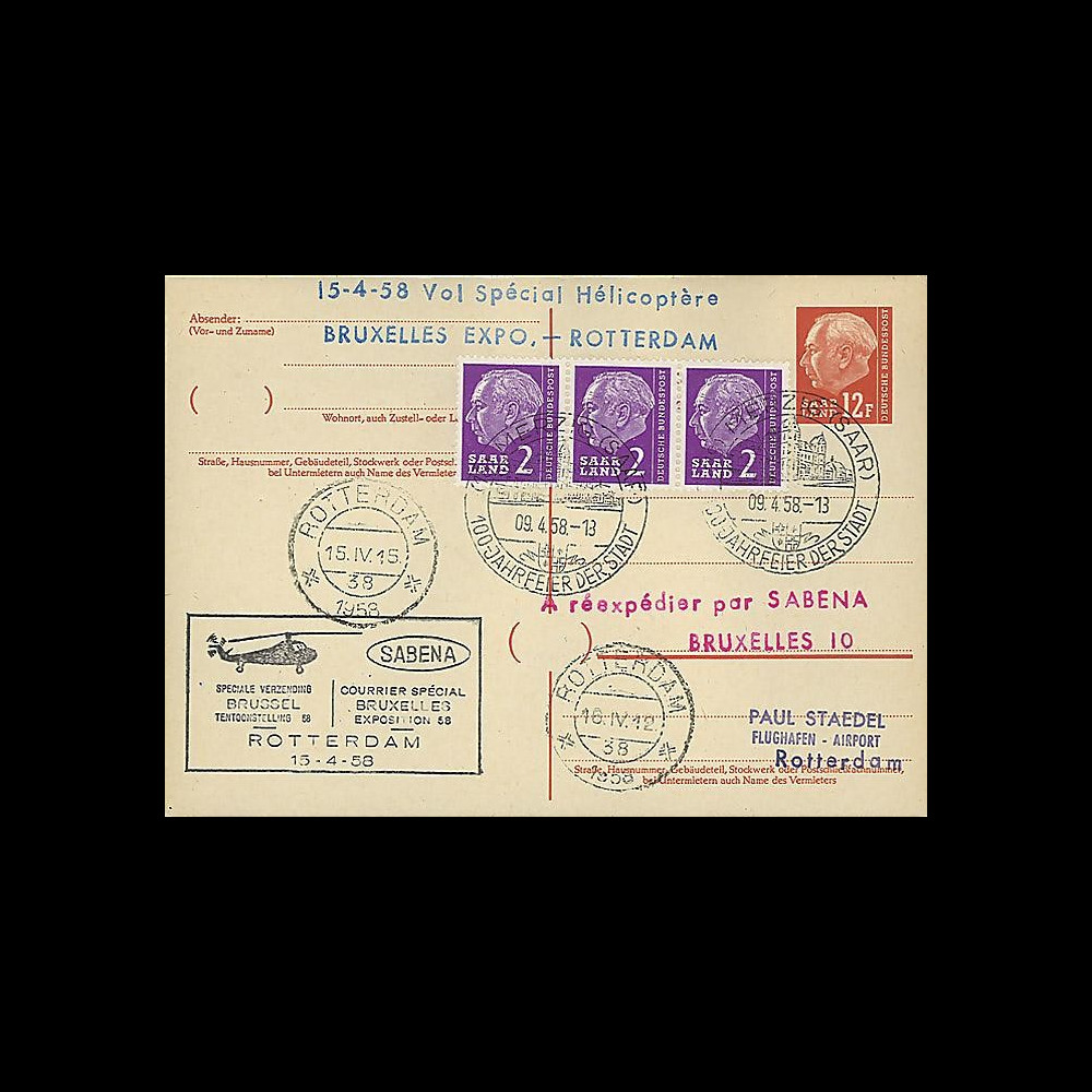 SAB58-H5 T1 : 1958 - EP 'vol par hélicoptère SABENA Bruxelles Expo-Rotterdam'
