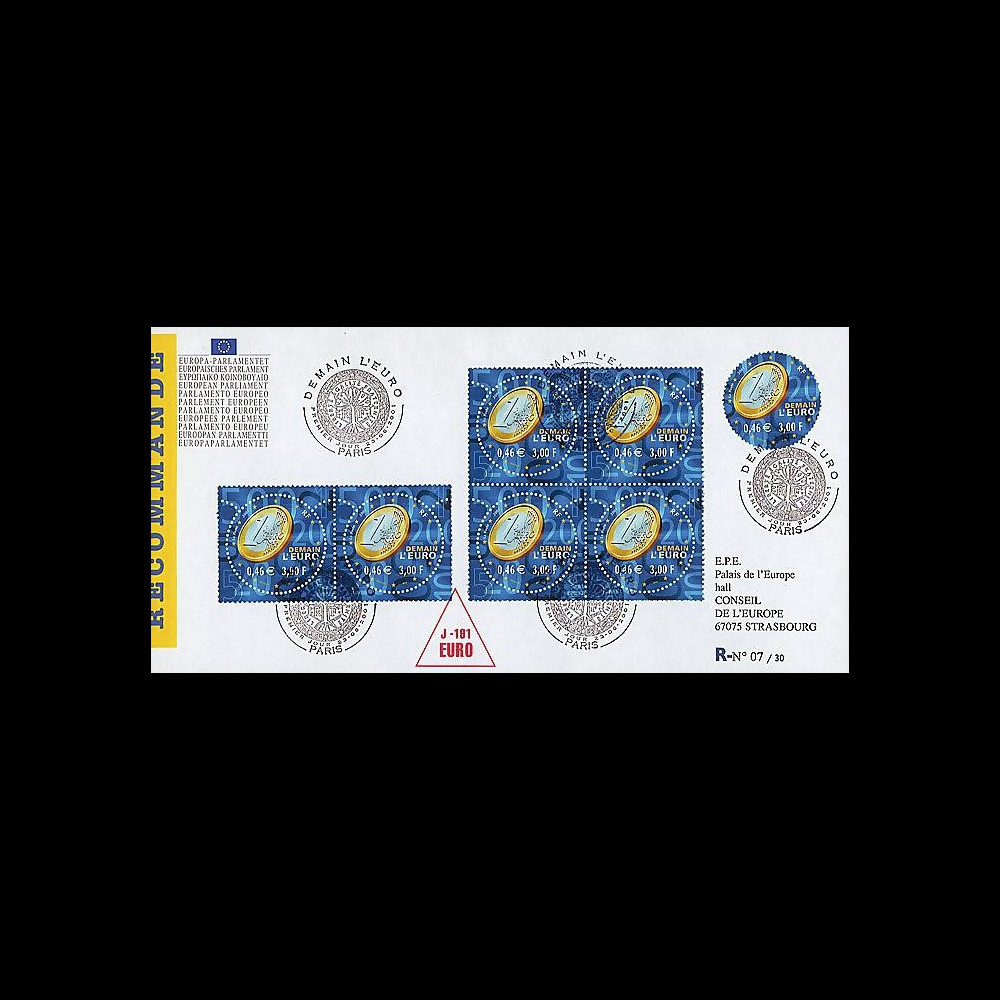 PE436a : 2001 - Reco 1er Jour TP 'Demain l'Euro' à double-faciale - France