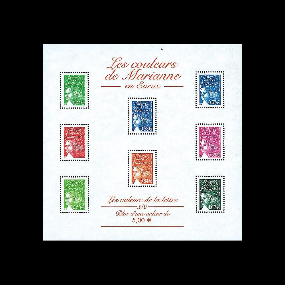 PE445-2NF2 : 2002 - Bloc-feuillet 'couleurs e Marianne en Euro 2/2' - France
