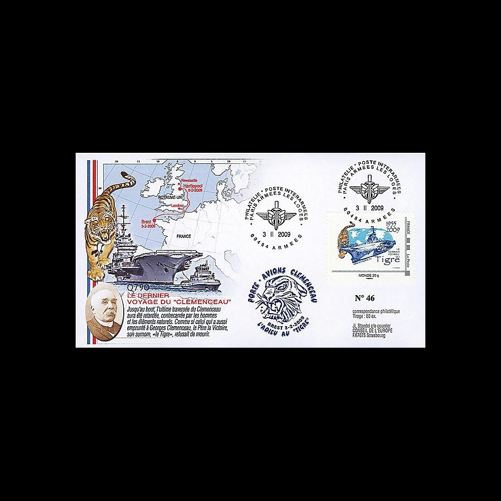 CLEM 09-1 T2 : 2009 - FDC 'Dernier voyage Clemenceau' - Armée Les Loges