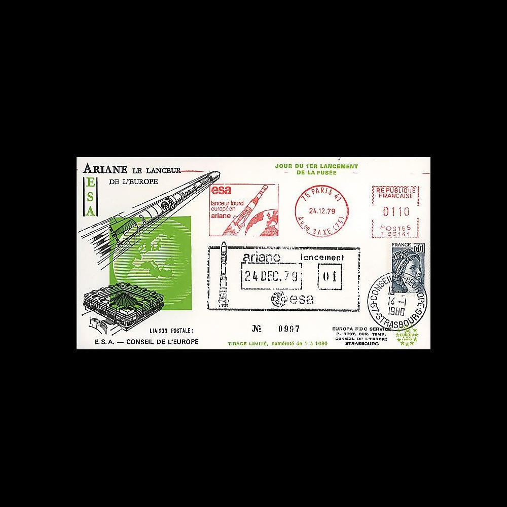 AR 4L : 1979 - FDC '1er lancement Ariane L01' - flamme ESA