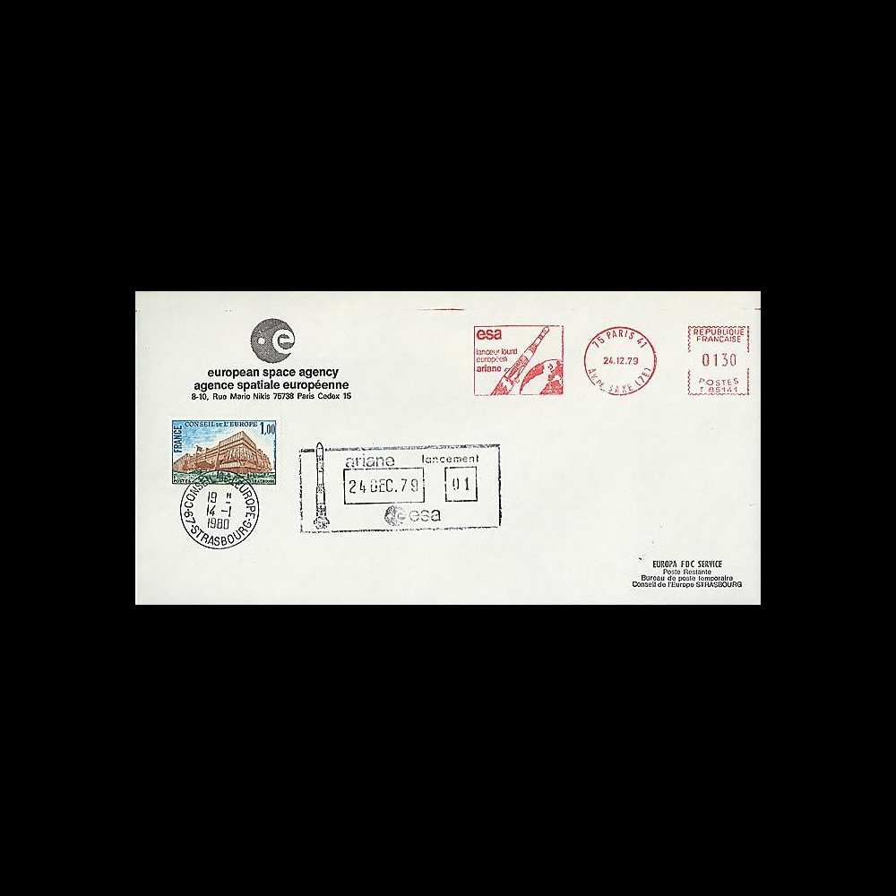 AR 4LA : 1979 - Env. ESA '1er lancement Ariane L01' - flamme ESA