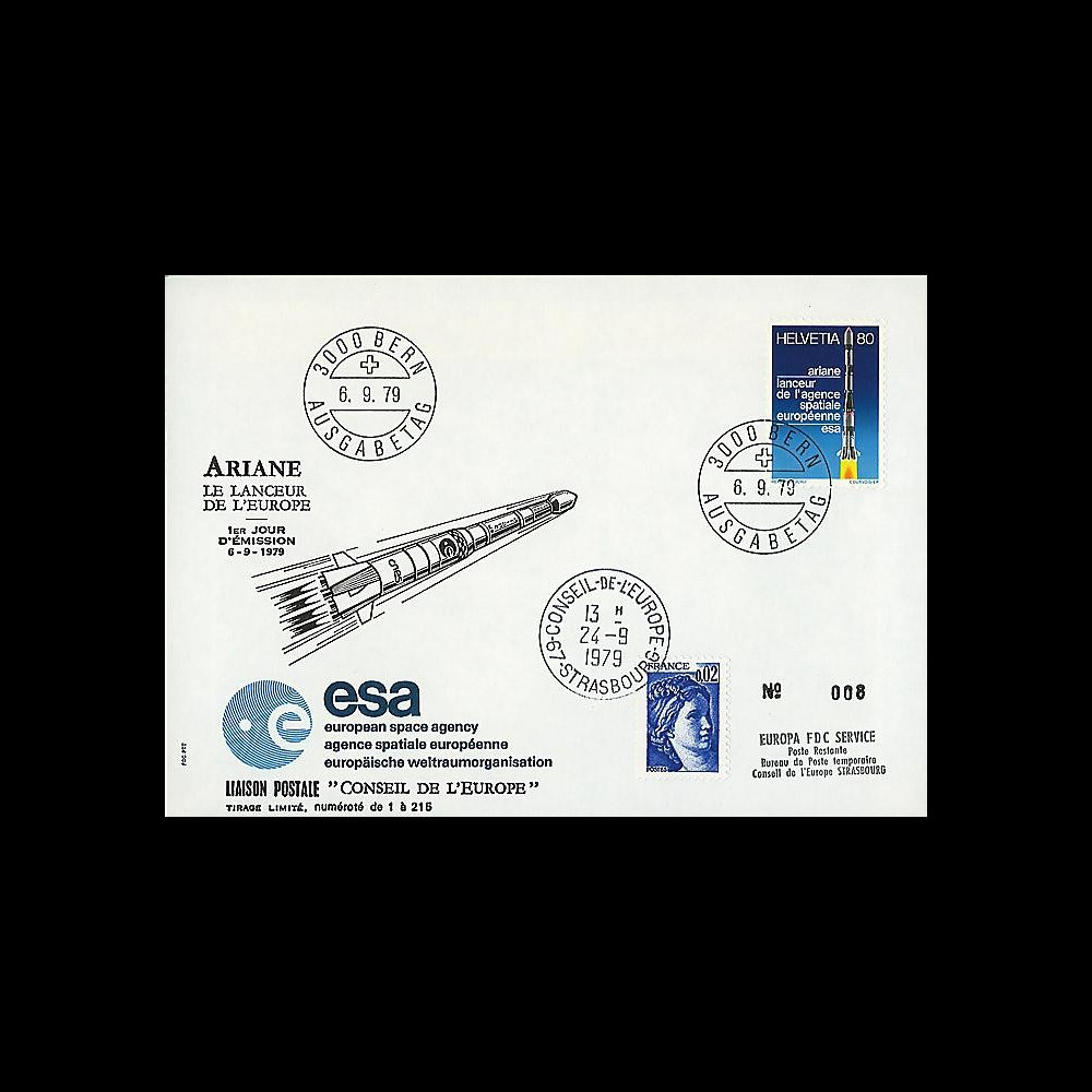 AR 5LA : 1979 - FDC 'PTT Suisses ESA' 1er Jour TP Suisse 'Ariane'