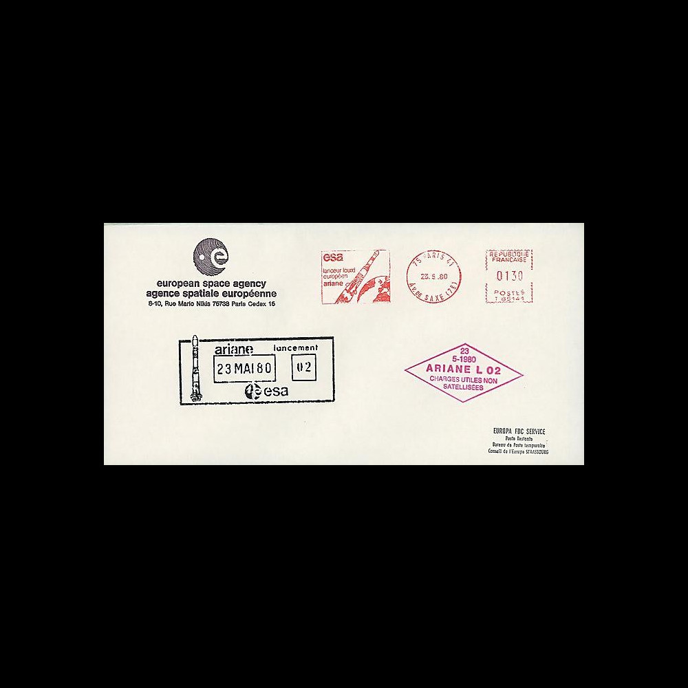 AR 7LA : 1980 - Env. ESA 'Echec du 2e lancement d'Ariane L02'