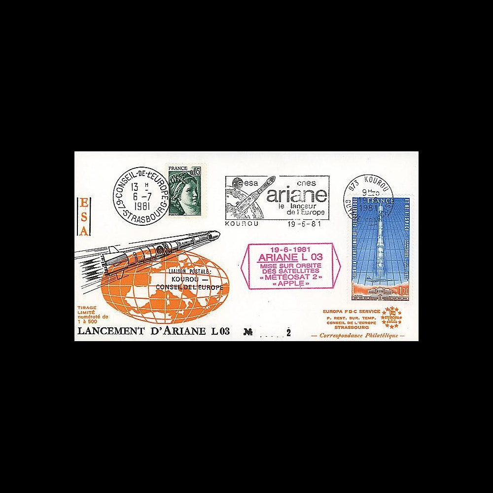 AR 9L : 1981 - FDC '3e lancement d'Ariane L03 réussi'